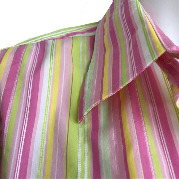 Lilly Pulitzer Striped Button Down Cuffed Shirt Size 6 Hot Pink Green Vintage - Picture 7 of 17